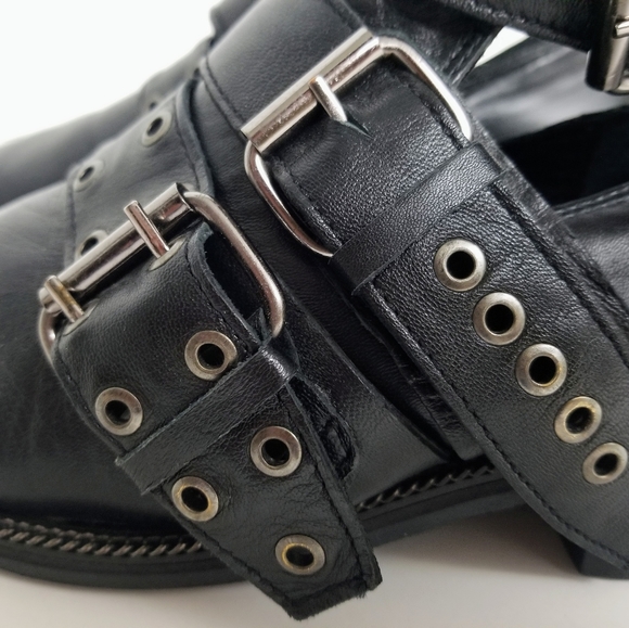 Topshop Sz 37 Women Motorcycle Metal chain stud leather booties - Picture 7 of 12